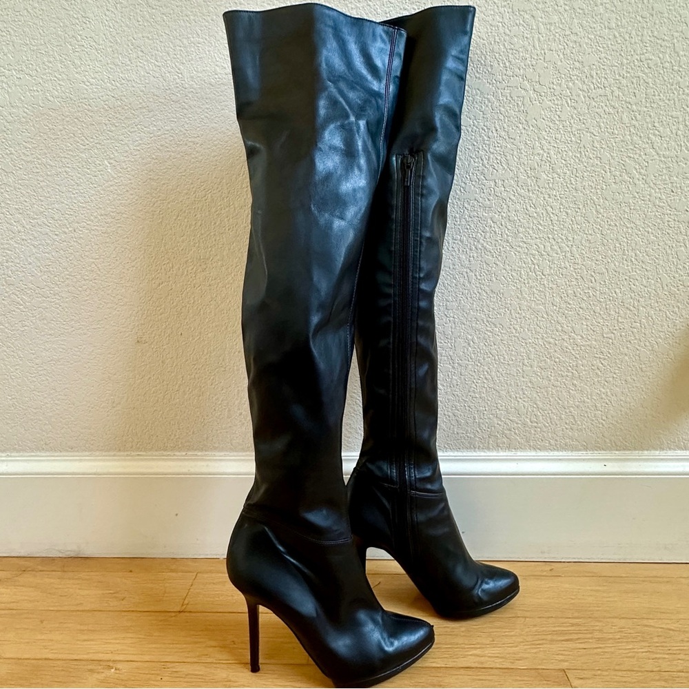 Zara Black Over-the-Knee High Heel Leather Boots
